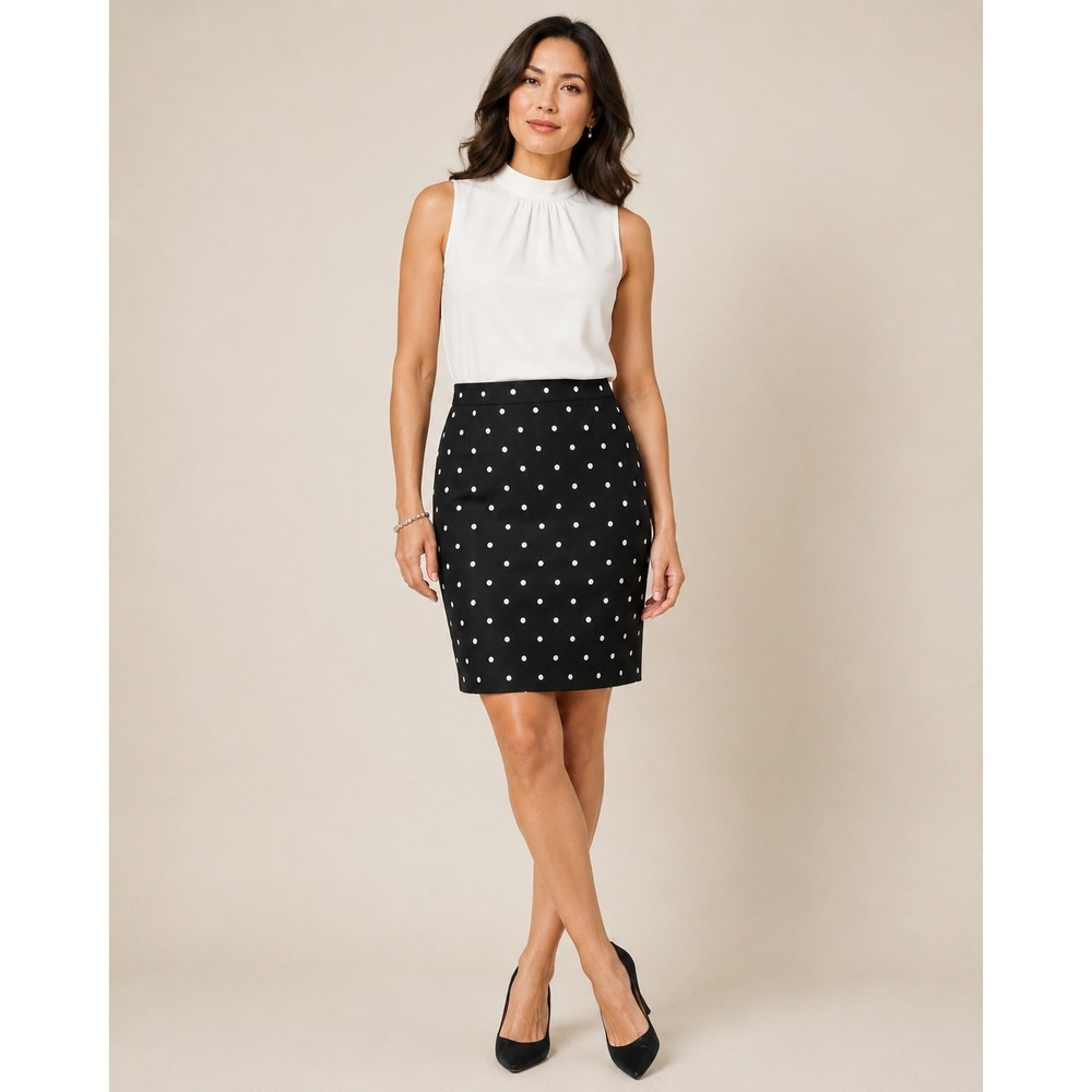 Maggy London Silk Black White Polka Dot Silk Pencil Skirt Size 8